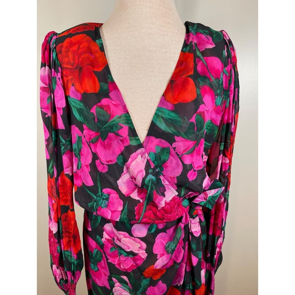 THE KOOPLES Dolve Vita Floral Rose Silk Wrap Long Sleeve Mini Dress Size Large - Picture 7 of 14